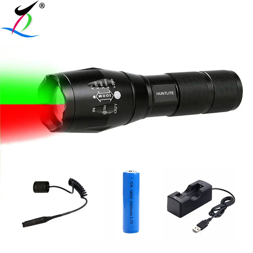 Cost-Effective Red Green Hunting Flashlight for Rabbit Hog Bobcat Zoomable focus hunting torch light