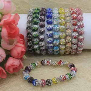 Menyesuaikan Elastis Gradien Bicolor Clay Rhinestone Bead Gelang 10Mm Berlian Imitasi Disco Bola Bead