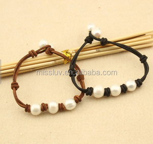 Perla d'acqua dolce cordoncino di cuoio braccialetti dell'involucro lungo in pelle scamosciata in pelle corda braccialetto di perle d'acqua dolce della collana reale dei monili della perla - Product Image 4