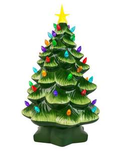 Cây Giáng Sinh Gốm Hoài Cổ Cổ Điển Với Đèn LED Và Ngôi Sao Được Chiếu Sáng - Product Image 2