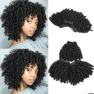 Wholesale cute short length 8inch 100% human hair fumi curly natural black bundles for women