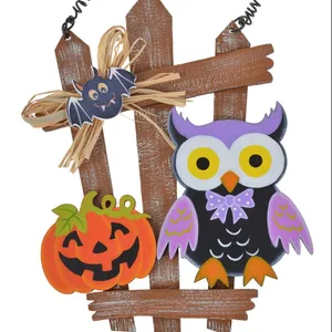 Halloween decorations owl toy door hanging decorations with wooden signs welcome Christmas ornaments children's gifts