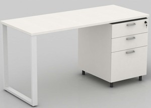 Elegant <strong>White</strong> Wooden Office <strong>Computer</strong> <strong>Desk</strong> with Cabinet and Metal Leg - Product Image 3