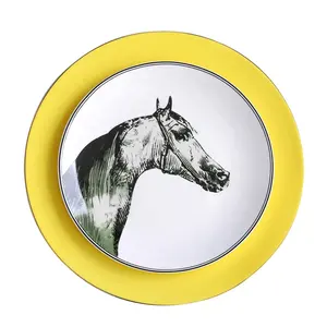 Piatti e Vassoi in Ceramica Bone China Ecologici e Alla Moda per Ristoranti, 8 e 10,5 Pollici, Piatti Piani Gialli - Product Image 1