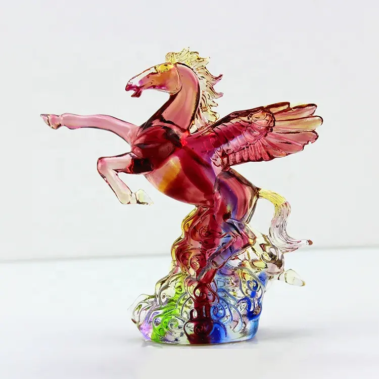 Statuette de cheval en verre liumi rouge, artisanat chinois, joli cadeau en verre, 142x62x145mm, 0.4kg, 1 pièce