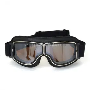 Brown Leather Frame with Clear lens Vintage Goggles motorcycle mask goggles