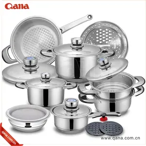 QANA फैक्टरी थोक OEM स्टेनलेस स्टील Cookware सेट रसोई के बर्तन उपकरण खाना पकाने के बर्तन बर्तन पैन एल्यूमीनियम cookware सेट