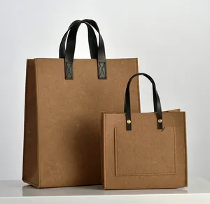 2019 China Leverancier Fabriek Groothandel Modieuze Lederen Handvat Vilt Handtas Tote Bag