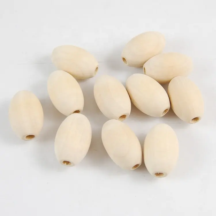 High Quality Jewelry Accessories Bulk Wooden Beads Natural Unfinished Oval Shaped Wood Beads
