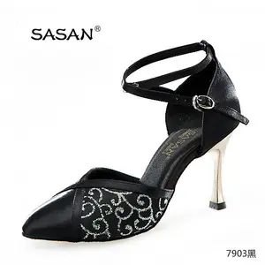Острым носом танго танцевальная обувь женщина обувь для бальных танцев блеск серебра мягкая стелька сальса обувь 7903
