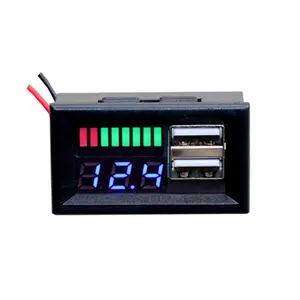 12V Xe Điện Điện Áp Displayer LED Chì Axit Pin Chỉ Số Công Suất Điện Áp Meter Kép USB Sạc 5V 2A Cho Điện Thoại Di Động