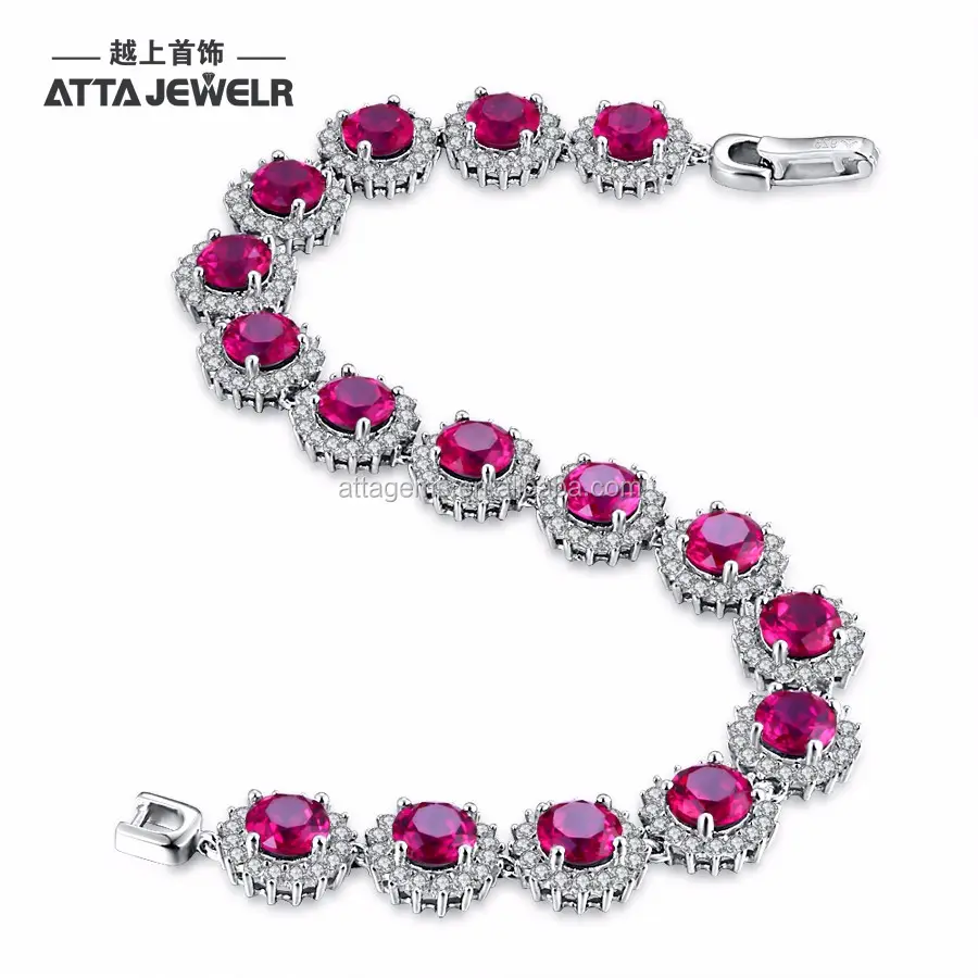 Hot sale trendy silver sterling 925 bracelet for ladies with created ruby gemstone