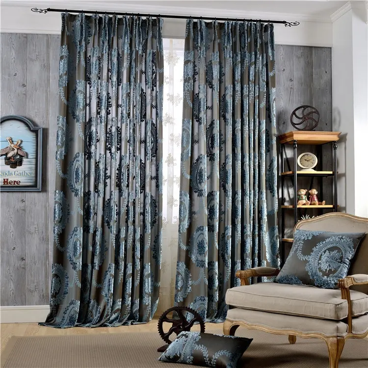 Top Quality luxury elegant soft thick heavy jacquard velvet ready made home room window curtains for living room bedroom