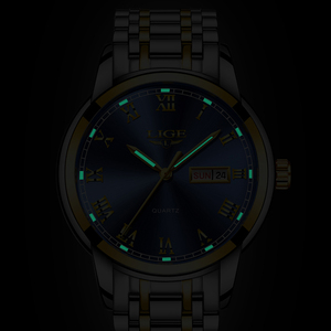 Lige Lg9846 Người Đàn Ông Của Thép Không Gỉ Lớn Mặt Đen Tone Dễ Dàng Để Đọc Thạch Anh Đồng Hồ Sang Trọng Không Thấm Nước Ngày Lịch Đồng Hồ Cho Nam Giới - Product Image 5