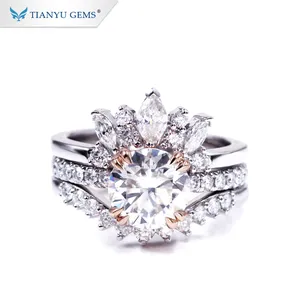 Tianyu gems 2.0ct moissanite diamonds Luxury style hot selling white gold ring set