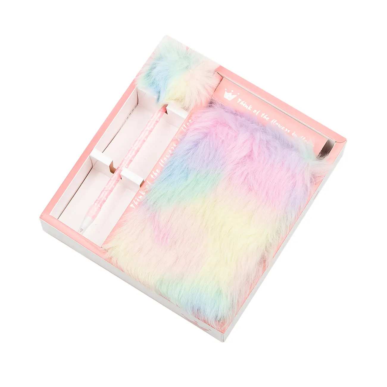 JH Brand Cute A6 Regenbogen Farbe Kinder Geschenk Plüsch Notebook Mit Stift Set