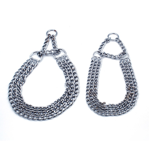 Kingtale grosir tugas berat tiga baris Tautan kalung rantai anjing untuk hewan peliharaan perak padat kerah hewan peliharaan & kalung gesper keling - Product Image 1
