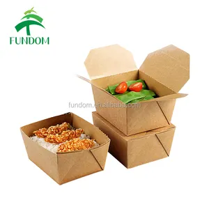 Custom Oem Verwijdering Biologisch Afbreekbaar Takeaway Goedkope Chinese Kraftpapier Voedsel Verpakking Lunchbox Voor Rijst Noedels Groenten Salade