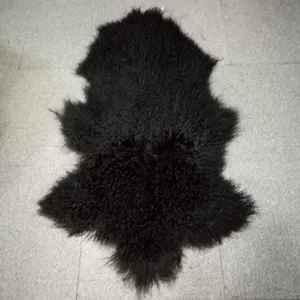 Natural Mongolian skin rug single rug black color