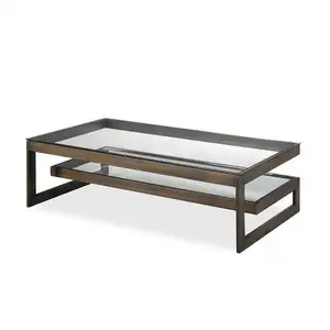 Ziggi-mesa de centro con tapa de cristal, Rectangular, bronce antiguo