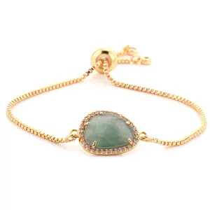 Waterdrop 24K gold CZ micro pave semi-precious gemstone box chain bead bracelet jewelry