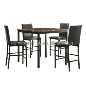 5-Piece Faux Marble Metal Counter Height Table set kitchen restaurant dining table and chairs