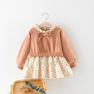 Gaun Ulang Tahun Anak Perempuan Putri Musim Gugur Katun dengan Pita Bunga untuk Usia 1 Tahun - Product Image 5