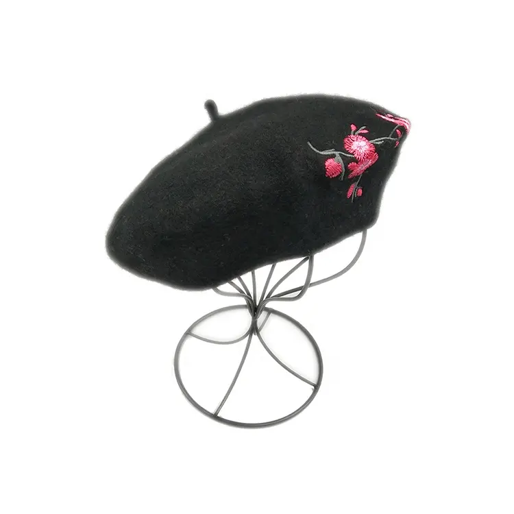 Custom embroidery black fashion woman beret winter hat daily french beret caps
