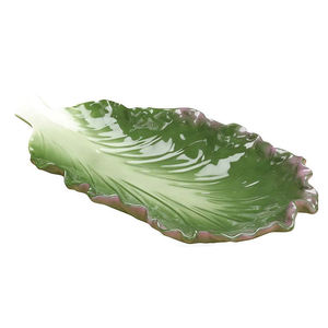 Plato <span class=keywords><strong>de</strong></span> Pasta <span class=keywords><strong>de</strong></span> Cerámica Roja con Diseño <span class=keywords><strong>de</strong></span> Hoja <span class=keywords><strong>de</strong></span> Lechuga para Uso en la Cocina - Product Image 1