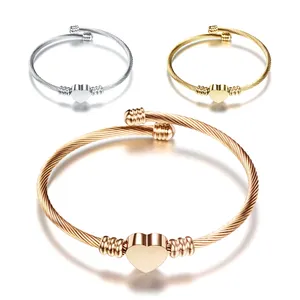 Phụ Nữ Trang Sức Thép Không Gỉ Mở Rộng Cáp Dây Bracelet Womens Tim Charm Bracelet Bangle, OEM/ODM