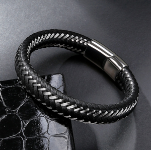 Commercio all'ingrosso Gioielli Fibbia Magnetica Del Polsino Del Braccialetto Del Mens Genuino In Acciaio Inox Bracciali In Pelle Intrecciata - Product Image 3