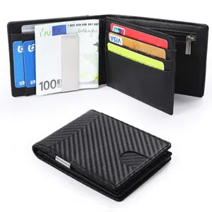 RFID 碳纤维钱包定制男士三折皮革钱夹钱包
