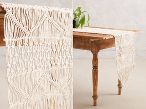 Handmade Macrame <strong>Table</strong> <strong>Runner</strong> Knitted in Natural Cotton New Design Geometric <strong>Pattern</strong> Beautiful Dining <strong>Table</strong> Decoration - Product Image 2
