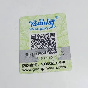 Custom security Anti-Counterfeit authentic label sticker with unique code number covered by scratch off coating