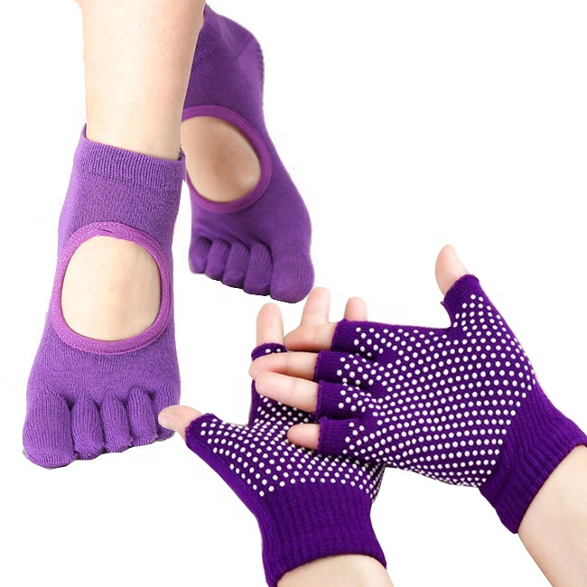 Оптовая продажа по заводской цене, горячая Распродажа, Дышащие Удобные Компрессионные перчатки и носки для йоги в горошек с полупальцами