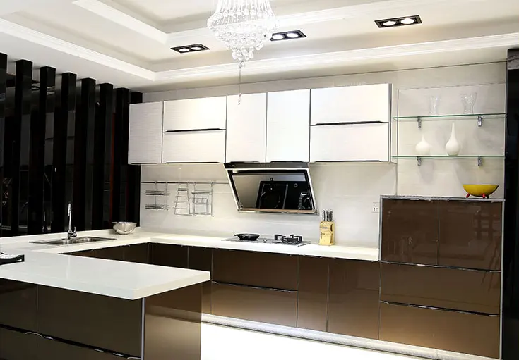 Grosir Putih Gloss Tinggi Cina Baru Model Dapur Kabinet dengan Blum Hardware