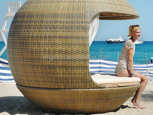 Tropisch Rondvormig Tuinmeubilair Rotan Cocon Zonnebank Met Luifel - Product Image 3