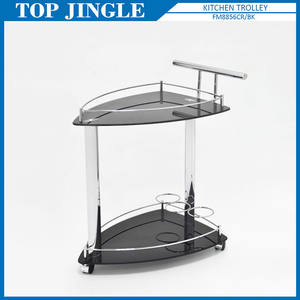 รถเข็นอาหารสำหรับใช้ในครัวแบบสี่ล้อทำจากแก้วทรงกลมสีดำน้ำหนักเบา2ชั้นทันสมัย - Product Image 3