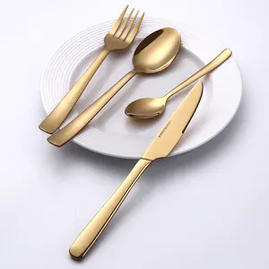 24pcs派对复古户外哑光金不锈钢餐具刀叉勺餐具套装礼品盒餐具套装
