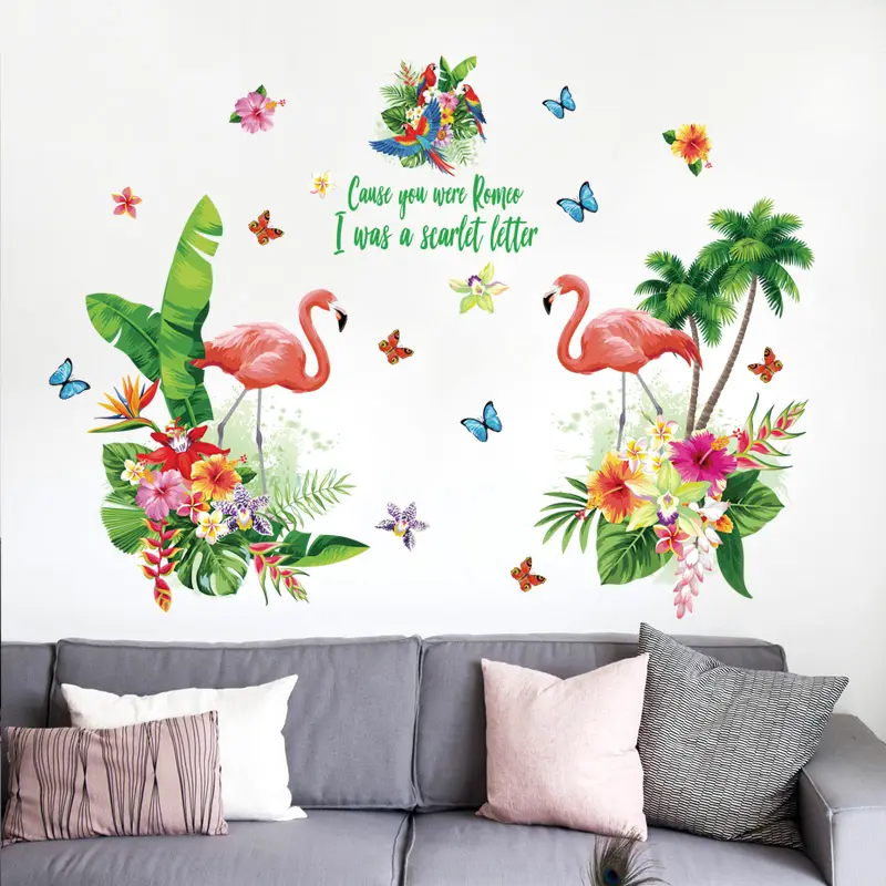 Ins Hot Flamingo Art Vinyl Wall Stickers Quote Living Room Decorative Modern Wall Decal