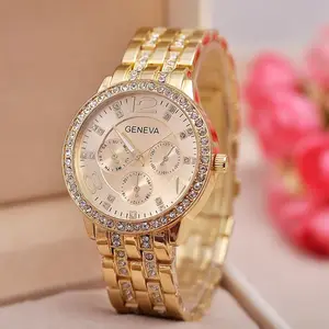 Relojes de pulsera Geneva Unisex de acero con diamantes de imitación análogo informal cuarzo