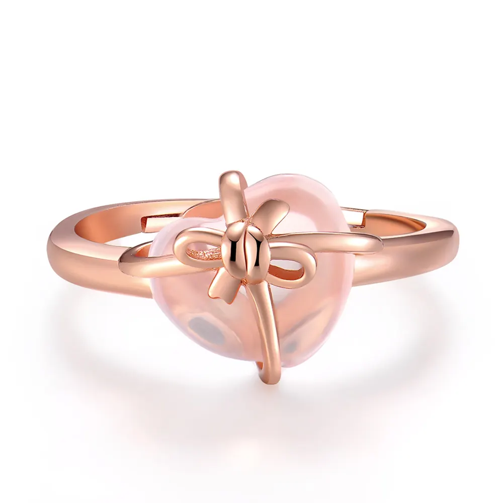 Anillo De Plata Factory Supply 925 Silver Jewelry Heart Shape Rose Quartz Natural Gemstone Wedding Ring RI051