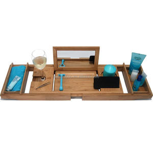 <span class=keywords><strong>Vasca</strong></span> <span class=keywords><strong>da</strong></span> <span class=keywords><strong>bagno</strong></span> Caddy con SPECCHIO con L'estensione di Slittamento Non I Lati, Supporto di Vetro di Vino, 2 Rimovibile Scaffali di Stoccaggio - Product Image 4
