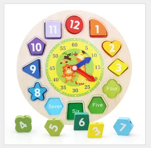 Hot Sale Kids Vroege Educatieve Speelgoed Baby Hand Pakken Houten Puzzel Speelgoed Alfabet Cijfer Leren Klok