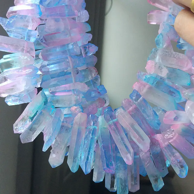 CR5577マルチカラーナチュラルストーンブルーピンククォーツポイント