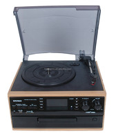Lecteur de disques vinyles multi-tout-en-un avec radio numérique AM/FM et lecteur de CD avec connexion USB, écran LCD de grande taille