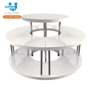 White Modern Retail Round Tiered Display showcase Table for Boutique Handbag