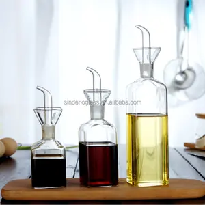 Botol Kaca Cruet Kaca Persegi, Botol Minyak Dispenser Cuka Minyak Zaitun dengan Tanpa Cerat