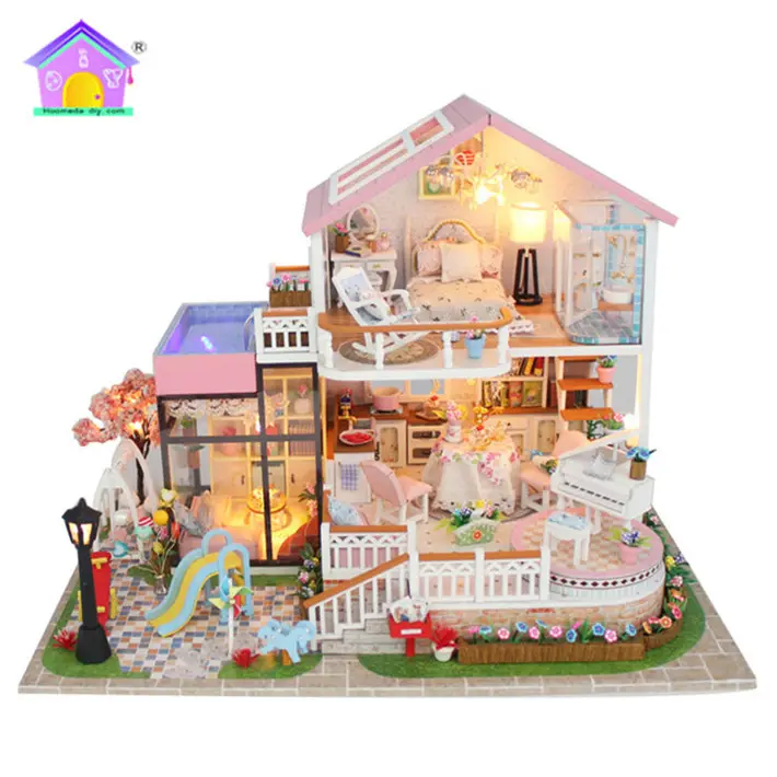 組み立てられた木製の夢の人形の家キットバレンタインデープレゼント、DIY木造住宅卸売