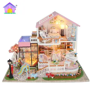 Hongda Montado madeira 3D Puzzle casa boneca kit Dia dos Namorados diy diy miniatura casa de madeira para meninas